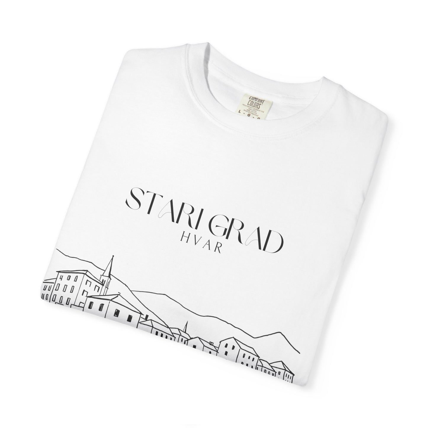 Stari Grad, Hvar, Croatia Sketch Tee | Unisex Garment-Dyed T-Shirt