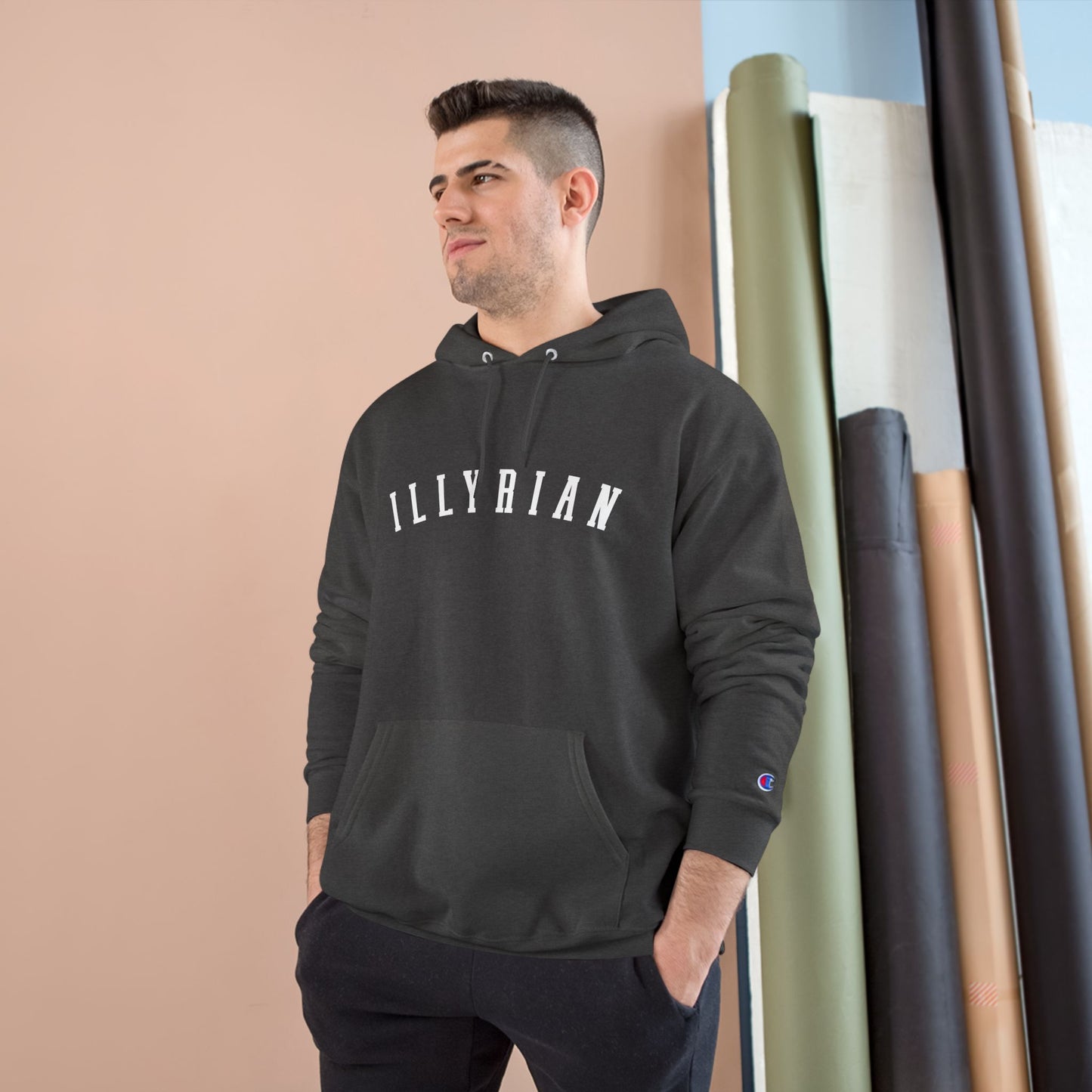 Cozy Champion Hoodie with 'ILLYRIAN' Design - Perfect for Casual Style, Gifts, Fitness, Holidays, and Everyday Wear