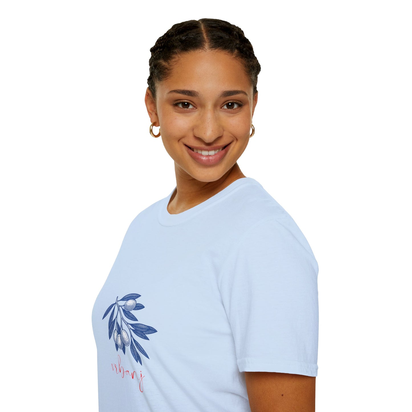 Vrbanj, Hvar, Croatia - Olive Branch T-Shirt, Unisex Softstyle Tee, Travel Souvenir Shirt, Summer Outfit, Gift for Her/Him, Vacation Top
