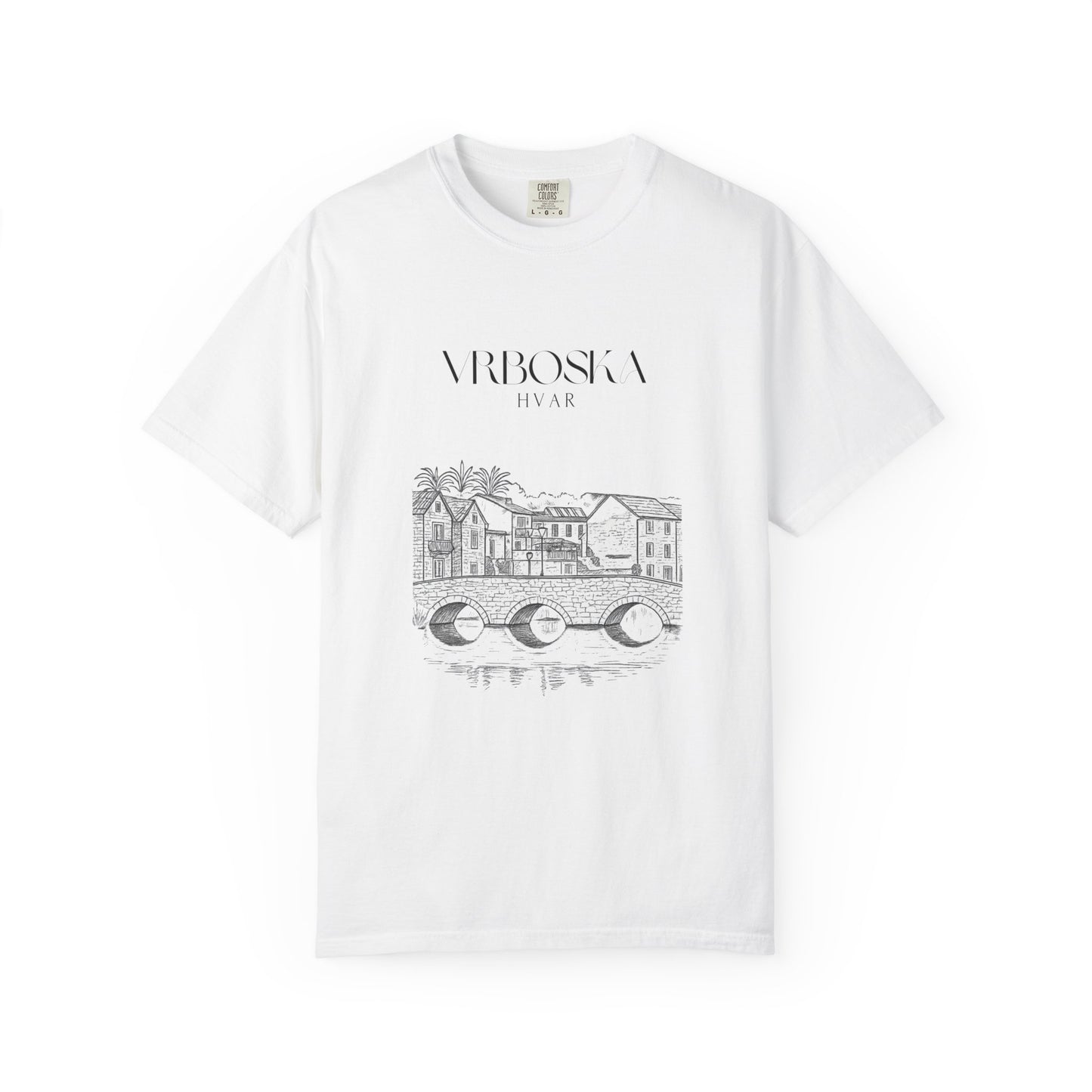 Vrboska, Hvar, Croatia Sketch Tee | Unisex Garment-Dyed T-Shirt