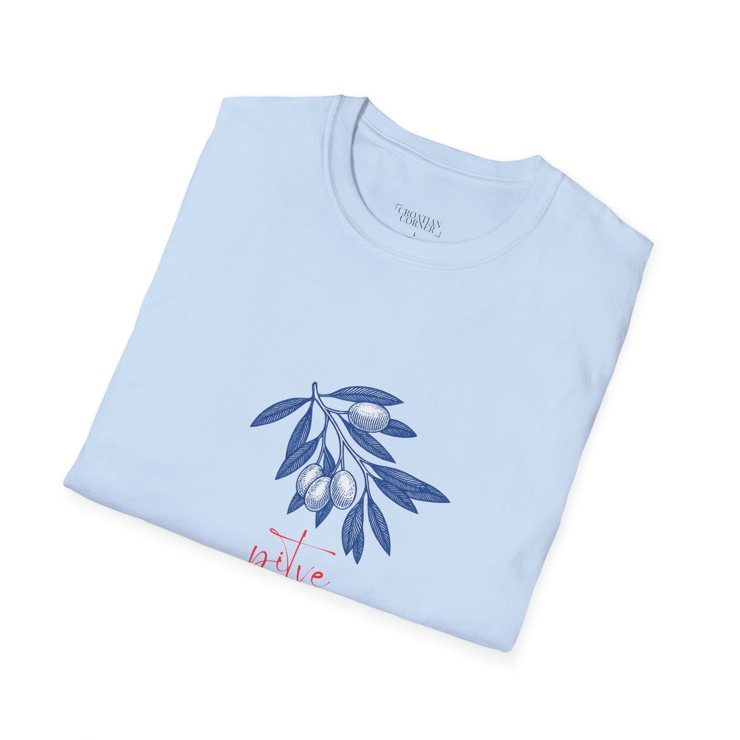 Pitve, Hvar, Croatia - Olive Branch T-Shirt, Unisex Softstyle Tee, Travel Souvenir Shirt, Gift for Her/Him, Vacation Top (Pitve Text Only)