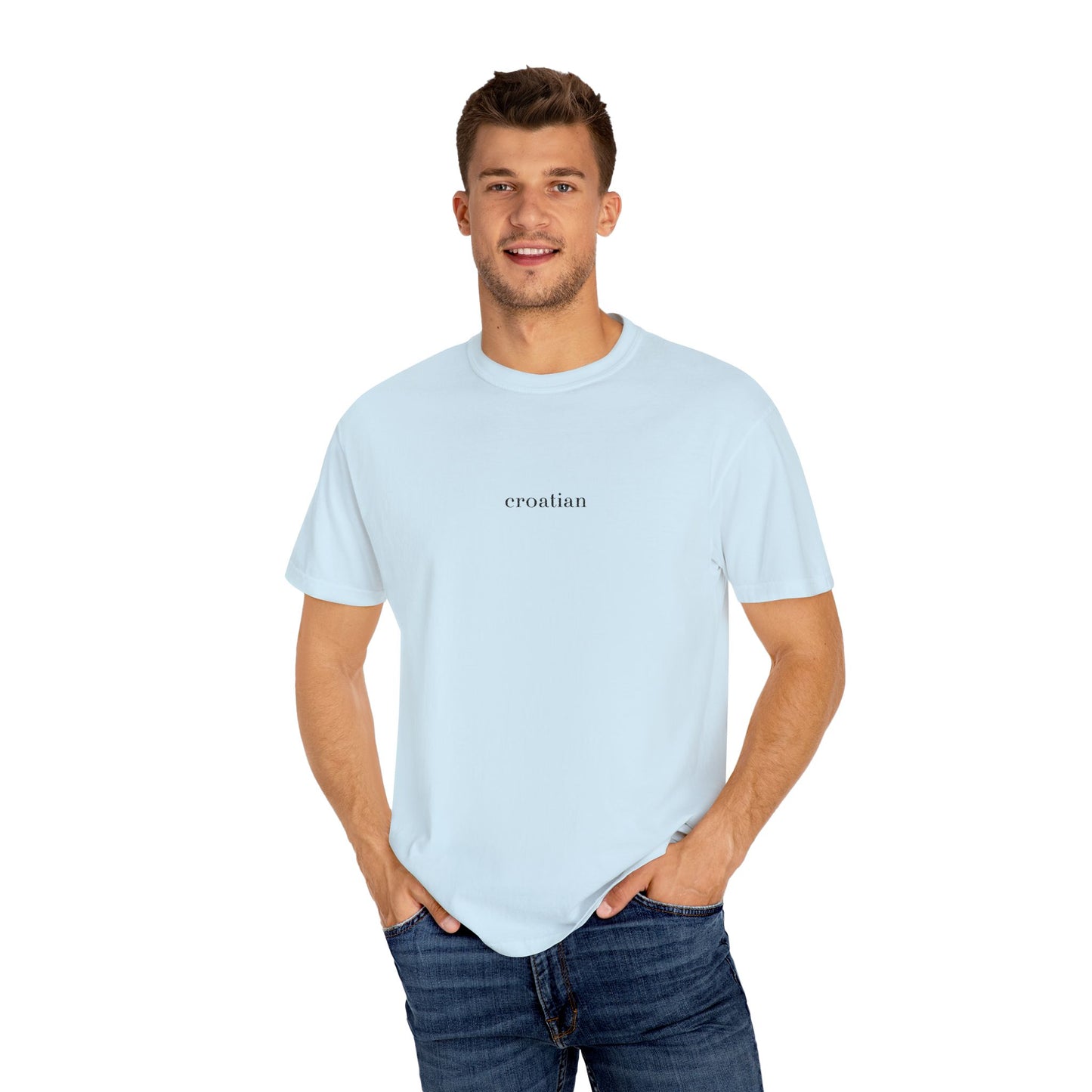 croatian. Embroidered Comfort Colors® T-Shirt | Minimalist Heritage Tee | Croatia Pride Gift | Unisex Garment Dyed Shirt