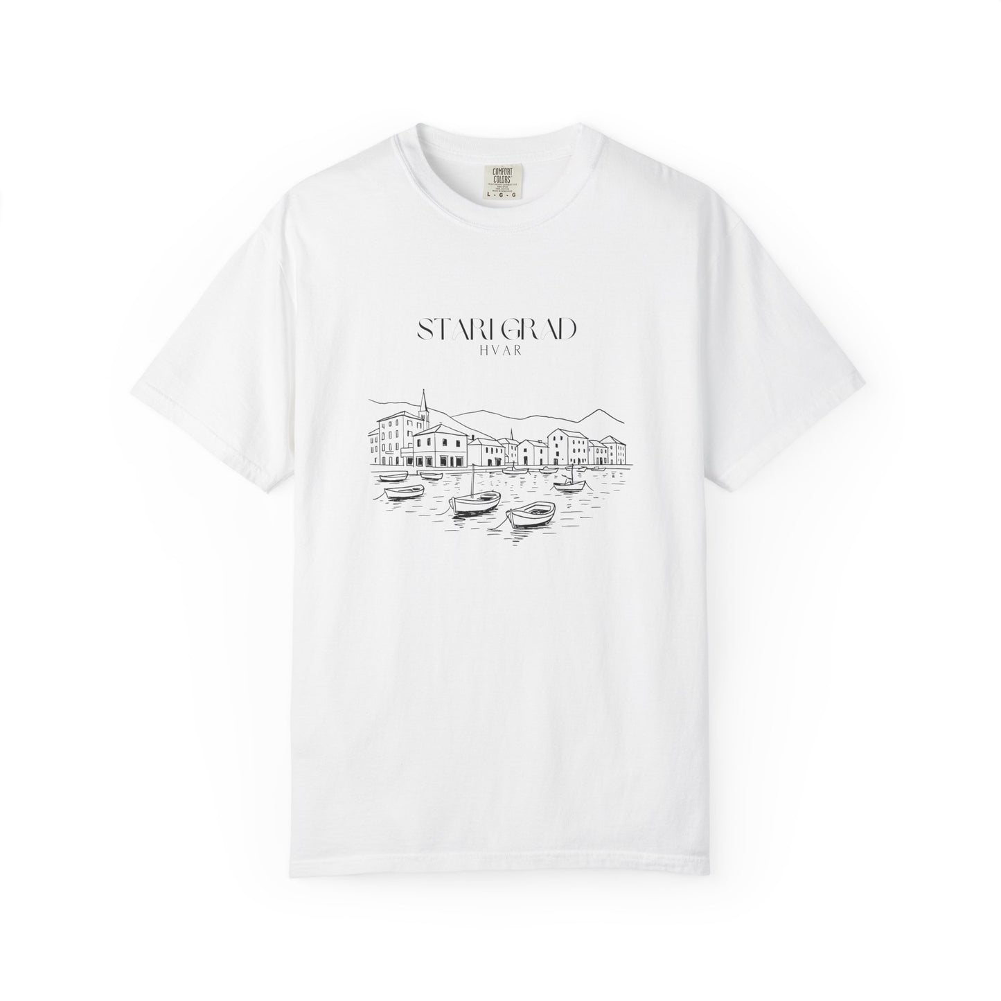 Stari Grad, Hvar, Croatia Sketch Tee | Unisex Garment-Dyed T-Shirt