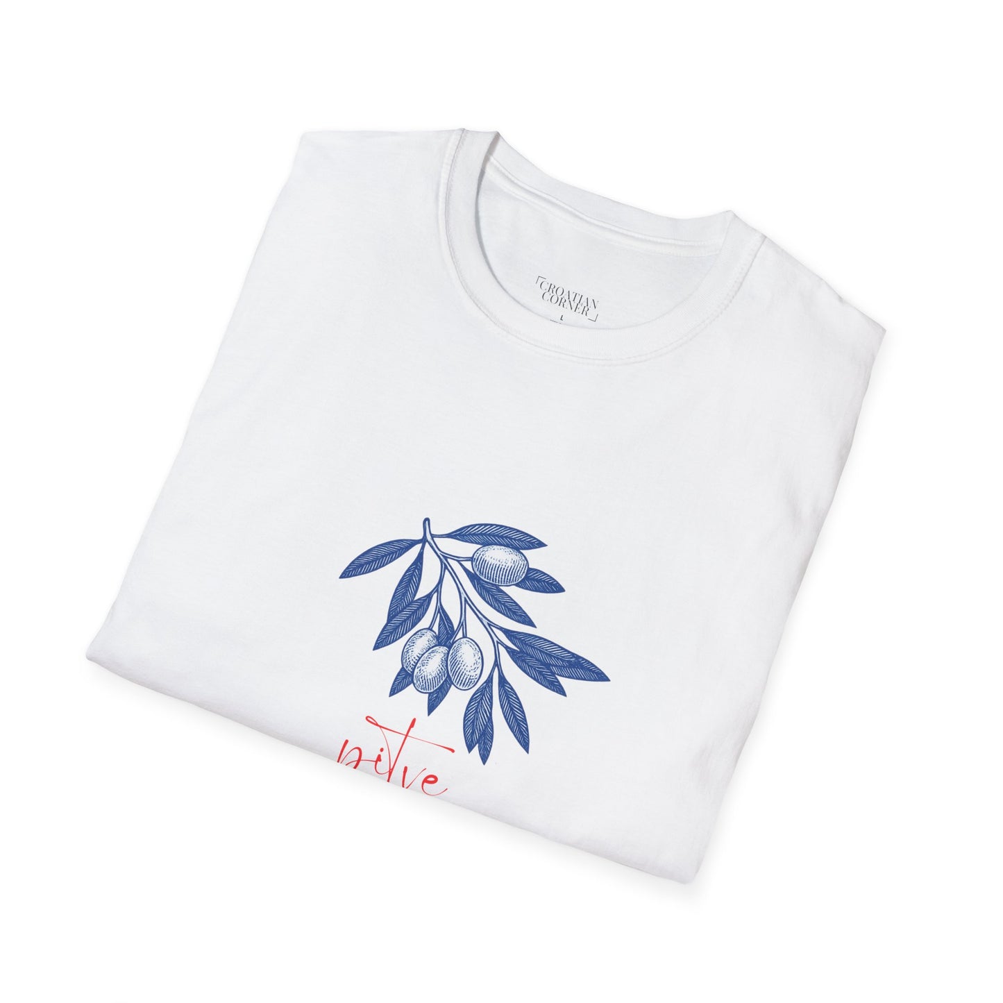 Pitve, Hvar, Croatia - Olive Branch T-Shirt, Unisex Softstyle Tee, Travel Souvenir Shirt, Gift for Her/Him, Vacation Top (Pitve Text Only)