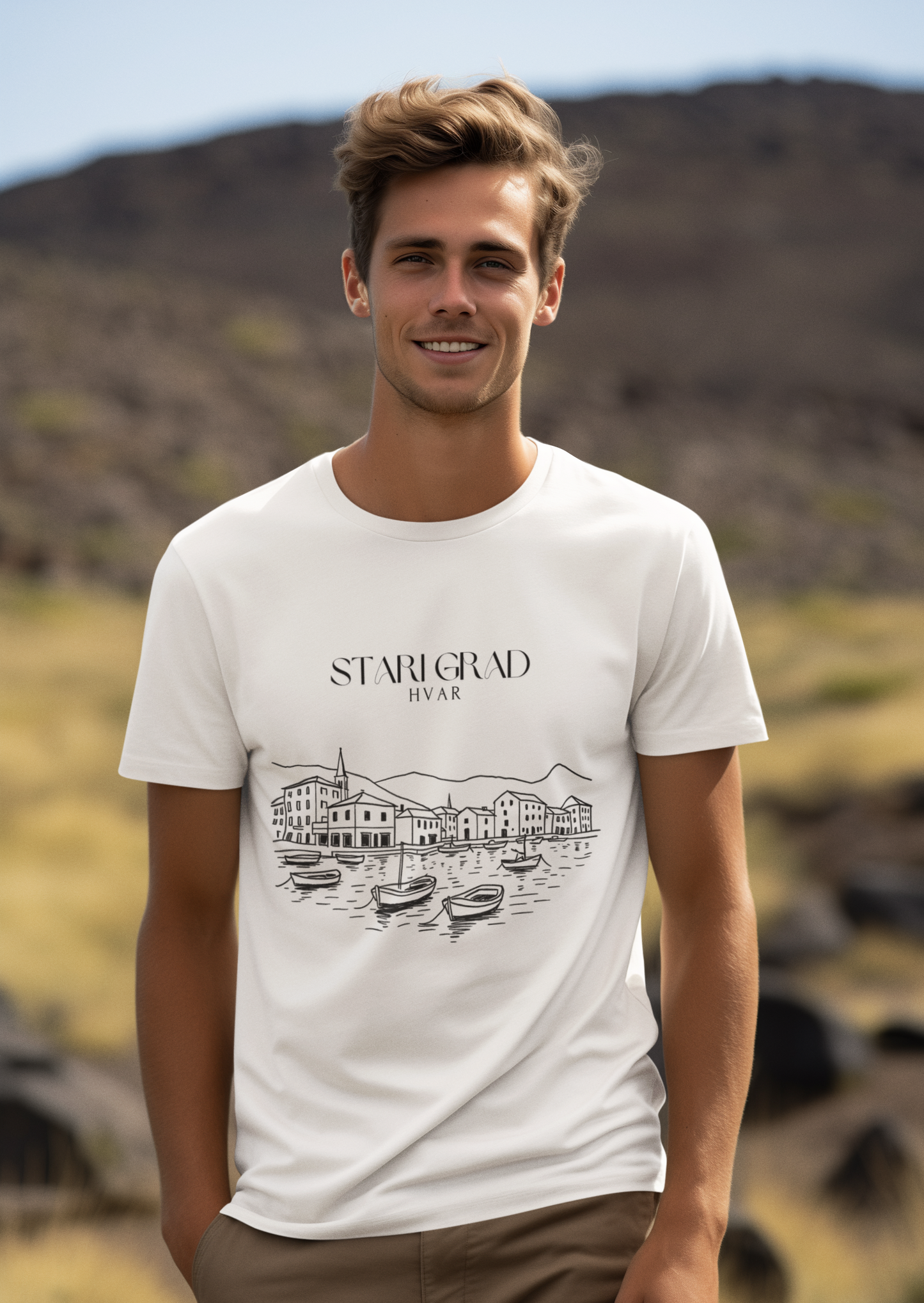 Stari Grad, Hvar, Croatia Sketch Tee | Unisex Garment-Dyed T-Shirt
