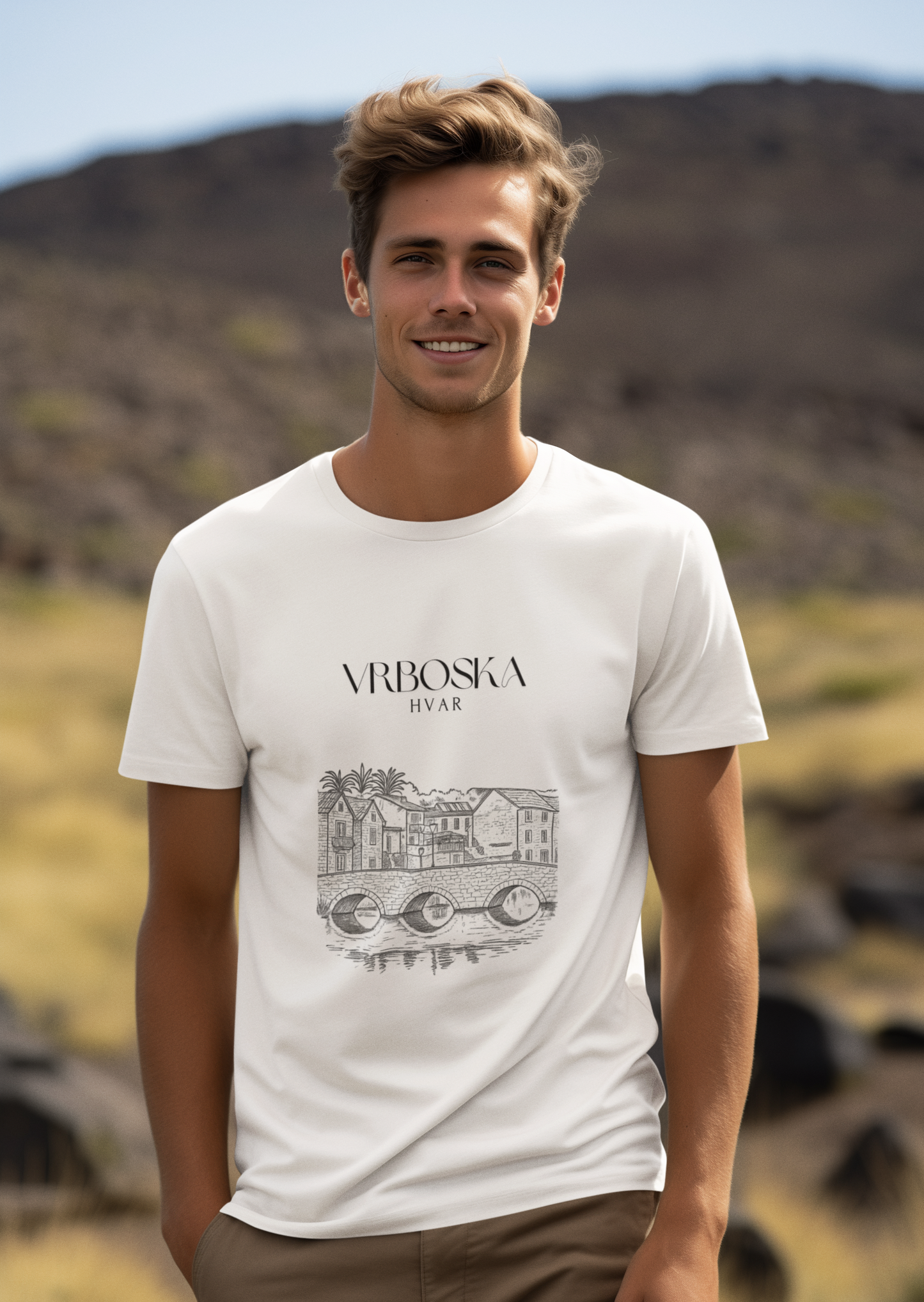 Vrboska, Hvar, Croatia Sketch Tee | Unisex Garment-Dyed T-Shirt