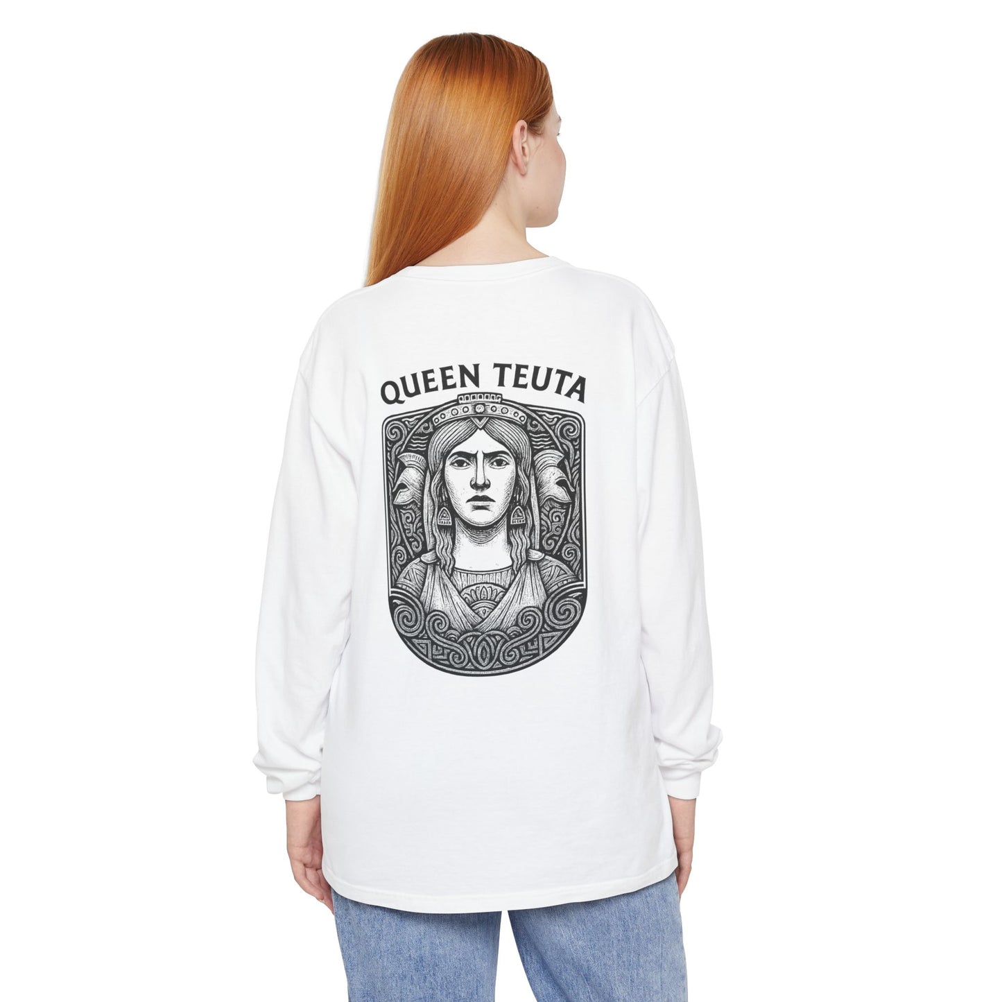 Queen Teuta Long Sleeve T-Shirt | Unisex Garment-Dyed Top, Casual Wear, Gift for History Lovers, Comfortable Style, Unique Design
