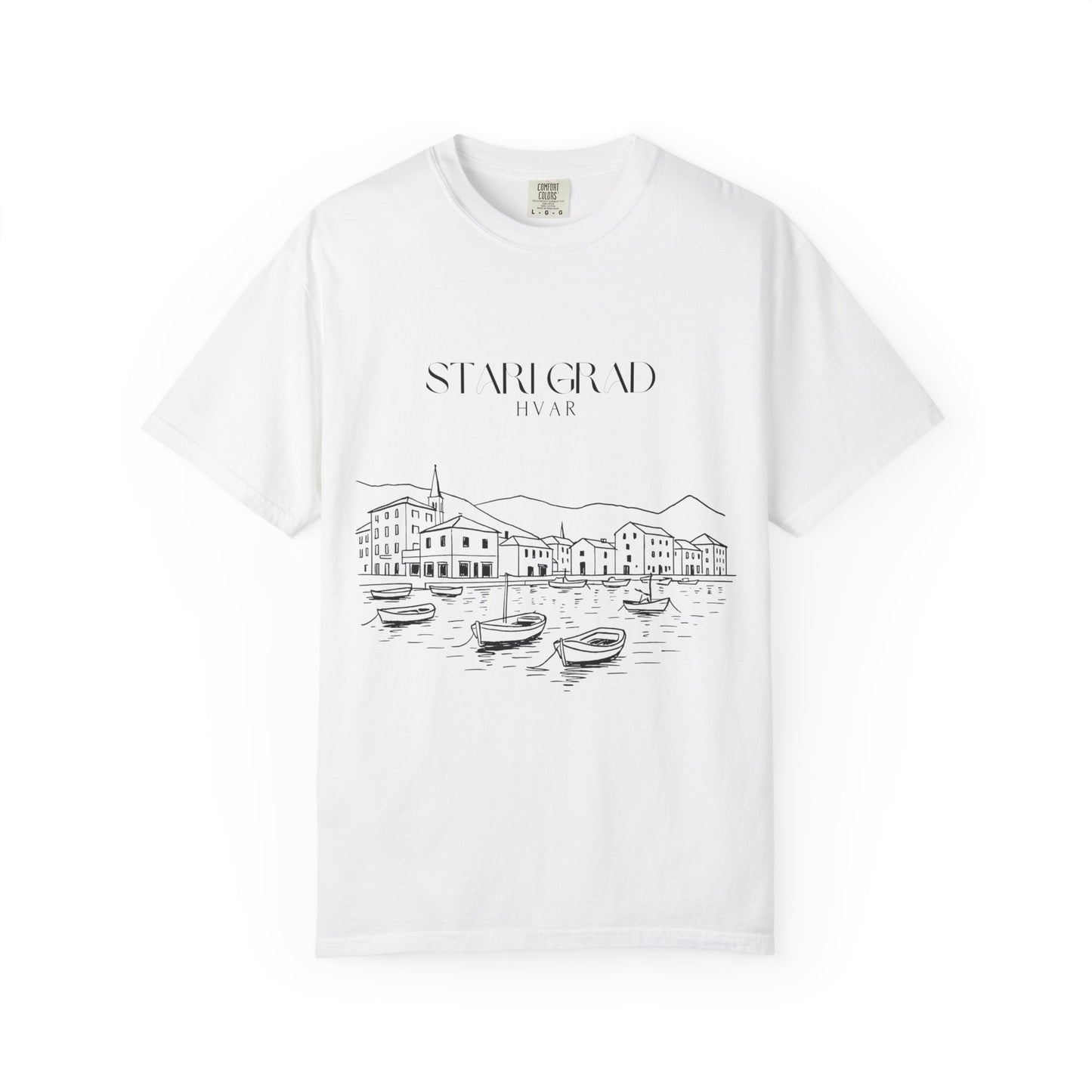 Stari Grad, Hvar, Croatia Sketch Tee | Unisex Garment-Dyed T-Shirt
