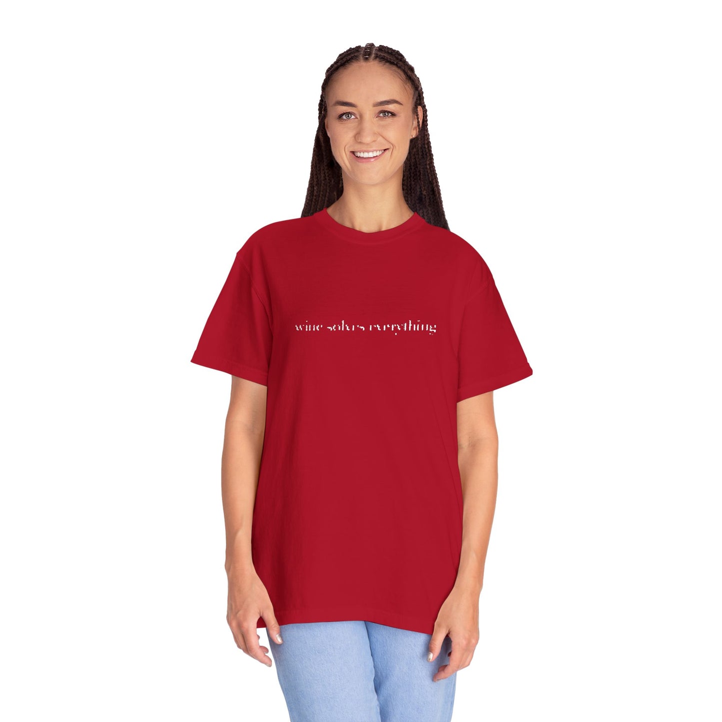 Embroidered wine solves everything Unisex T-shirt, Comfort Colors 1717 Tee, Vineyard Shirt, Summer Nights Top, Wine Lovers Gift (Various Colors)