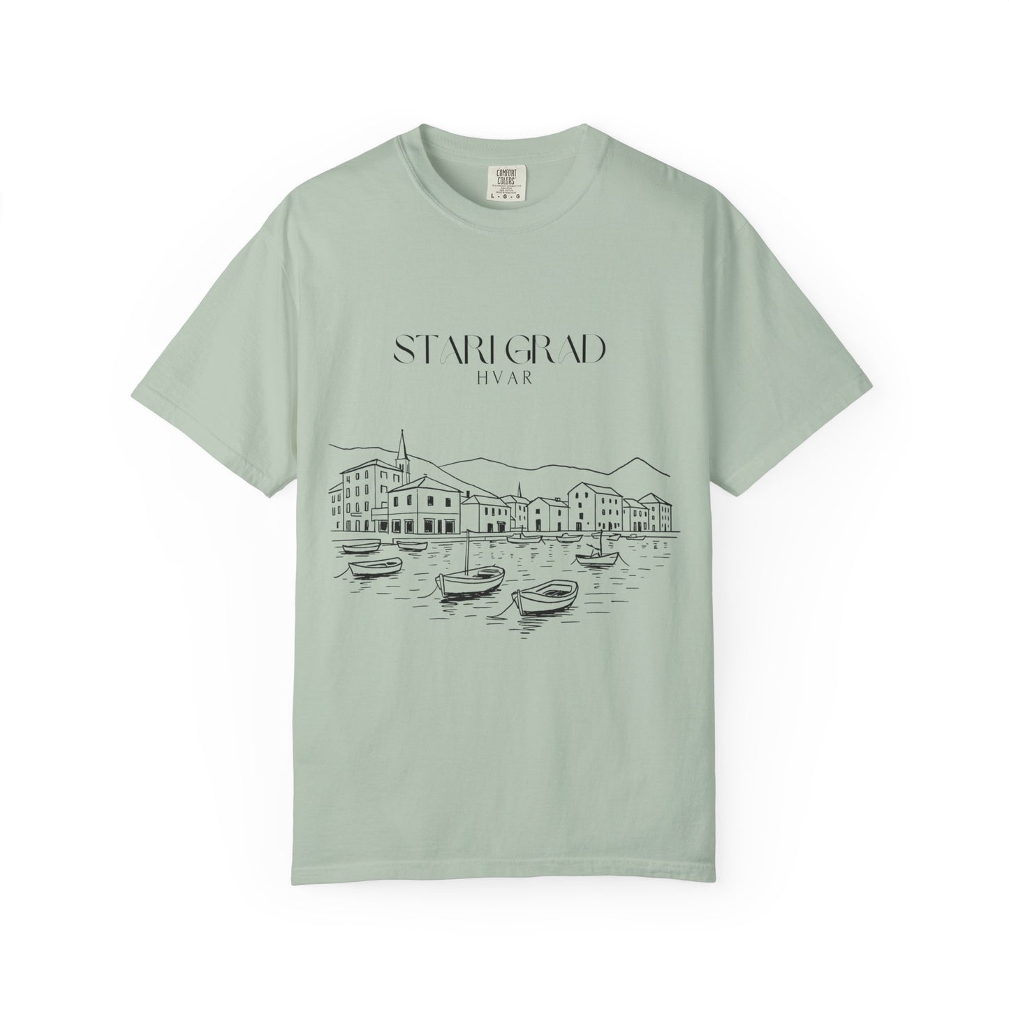 Stari Grad, Hvar, Croatia Sketch Tee | Unisex Garment-Dyed T-Shirt