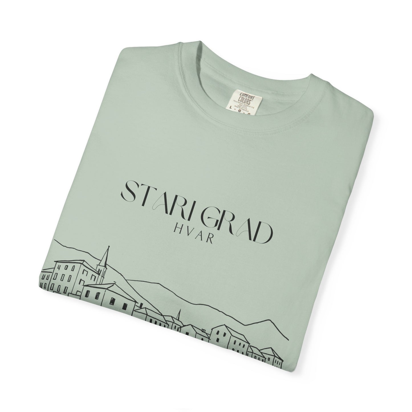 Stari Grad, Hvar, Croatia Sketch Tee | Unisex Garment-Dyed T-Shirt