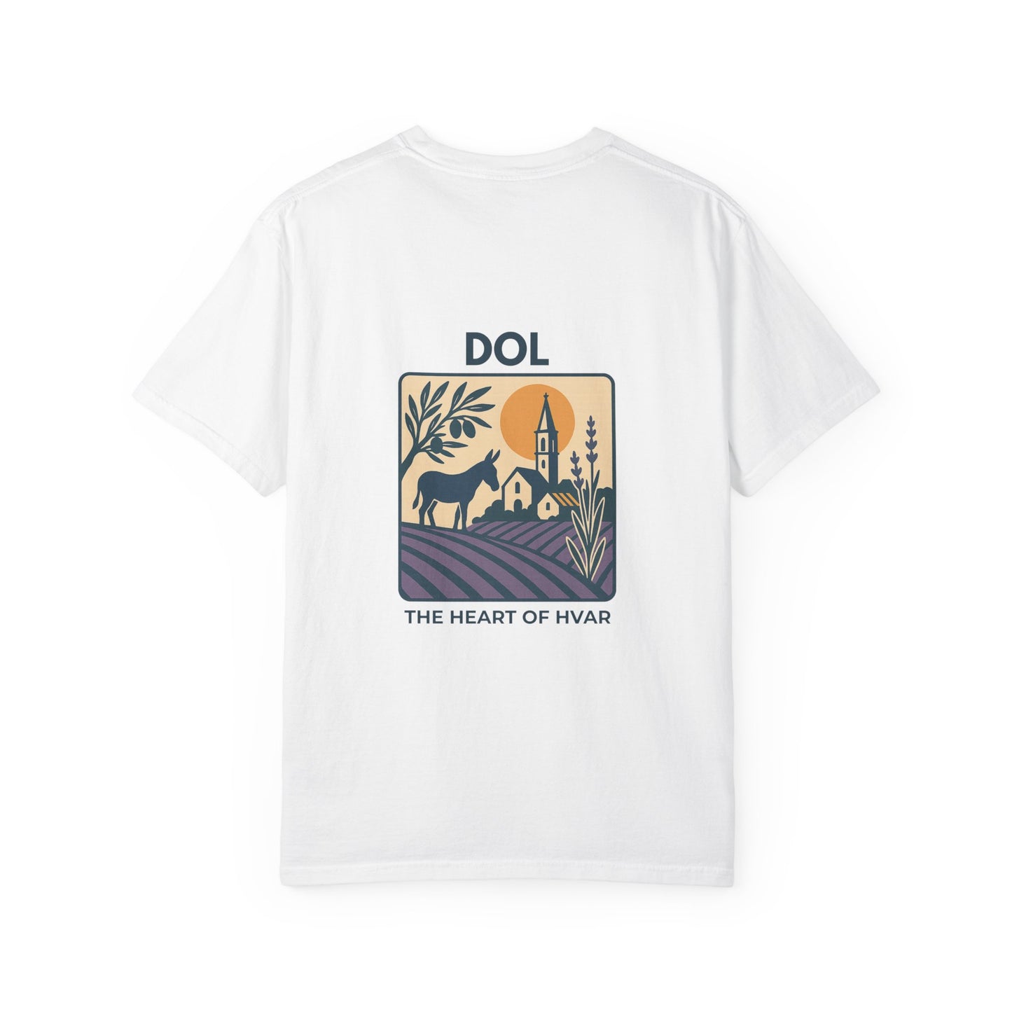 Dol, Hvar | Landscape Graphic Tee (front & back design) Unisex Cotton Shirt, Summer Vacation Outfit, Travel Souvenir, Nature-Inspired Gift