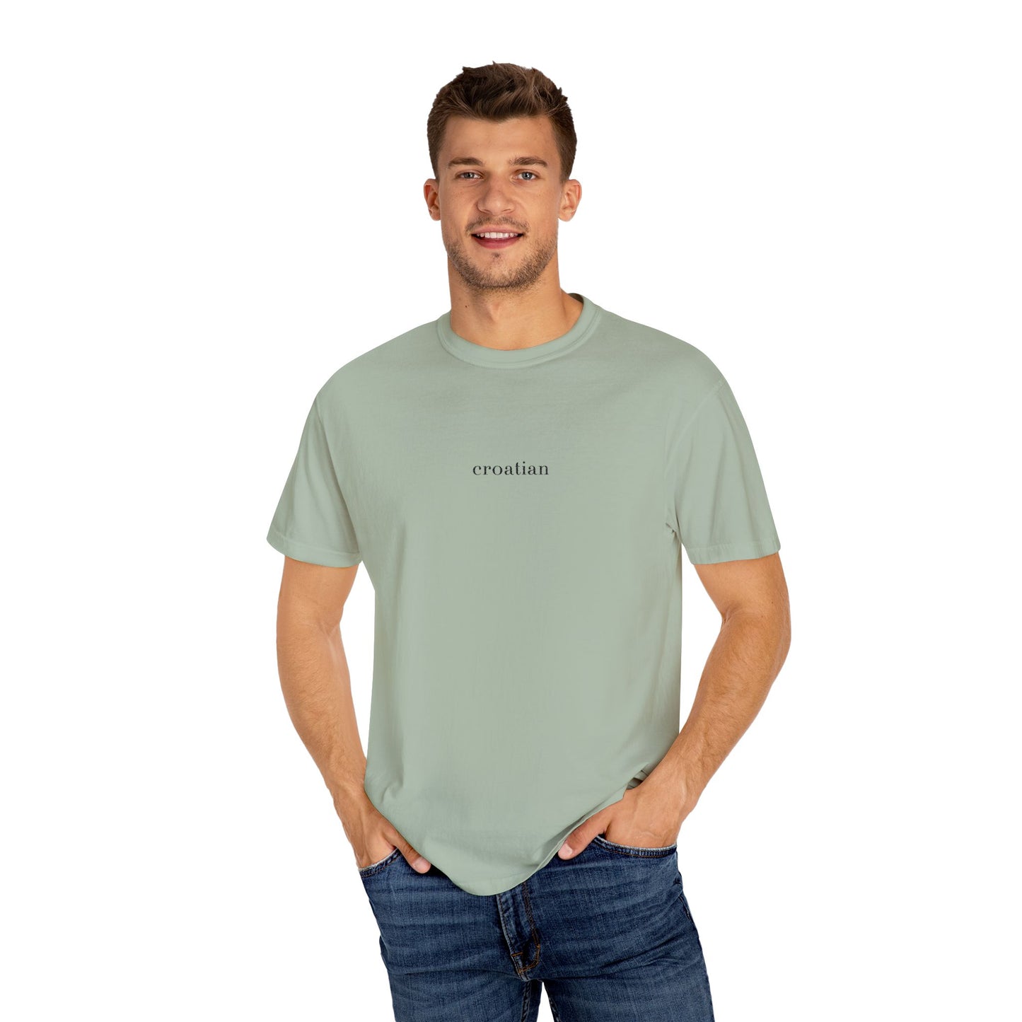 croatian. Embroidered Comfort Colors® T-Shirt | Minimalist Heritage Tee | Croatia Pride Gift | Unisex Garment Dyed Shirt