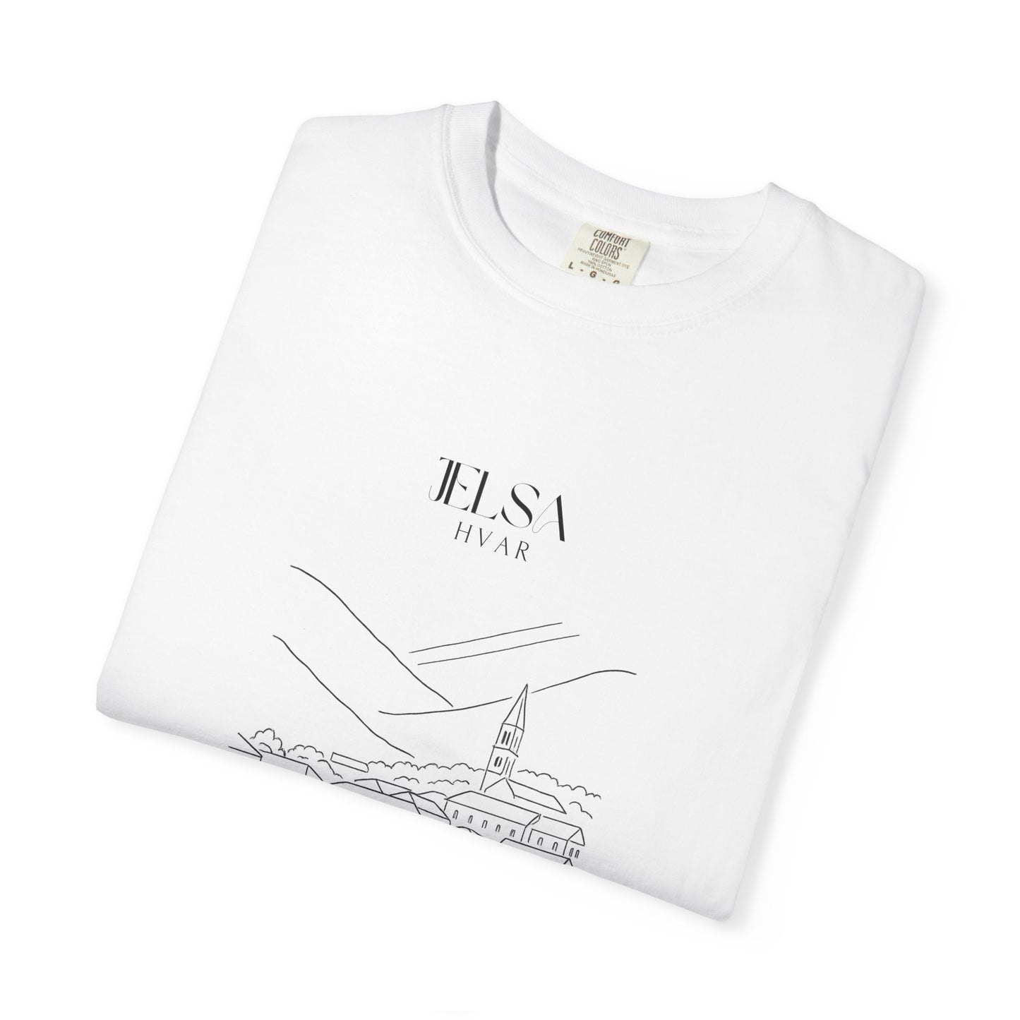 Jelsa, Croatia Sketch Tee | Unisex Garment-Dyed T-Shirt