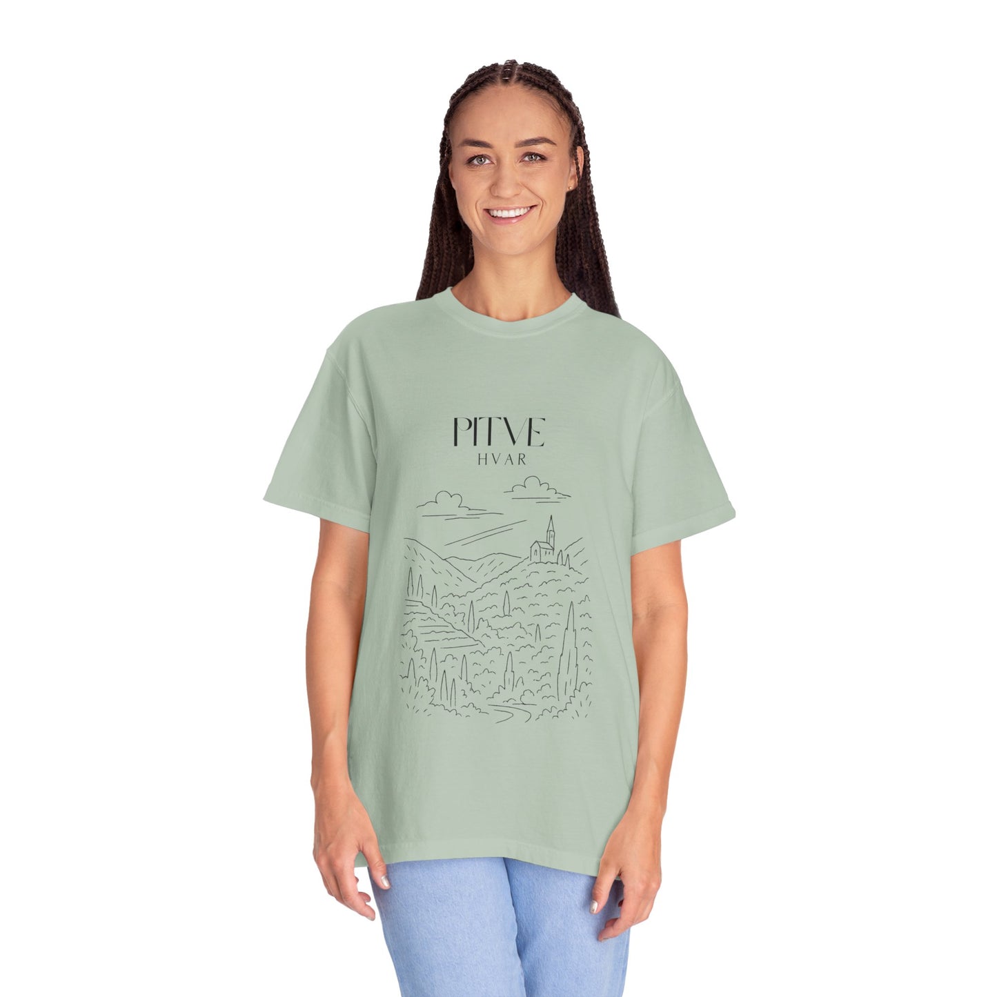Pitve, Croatia Sketch Tee | Unisex Garment-Dyed T-Shirt