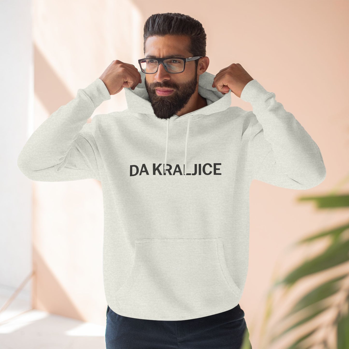 Da Kraljice "Yes Queen" - Three-Panel Fleece Hoodie (White, Pale Pink & Oatmeal Heather)