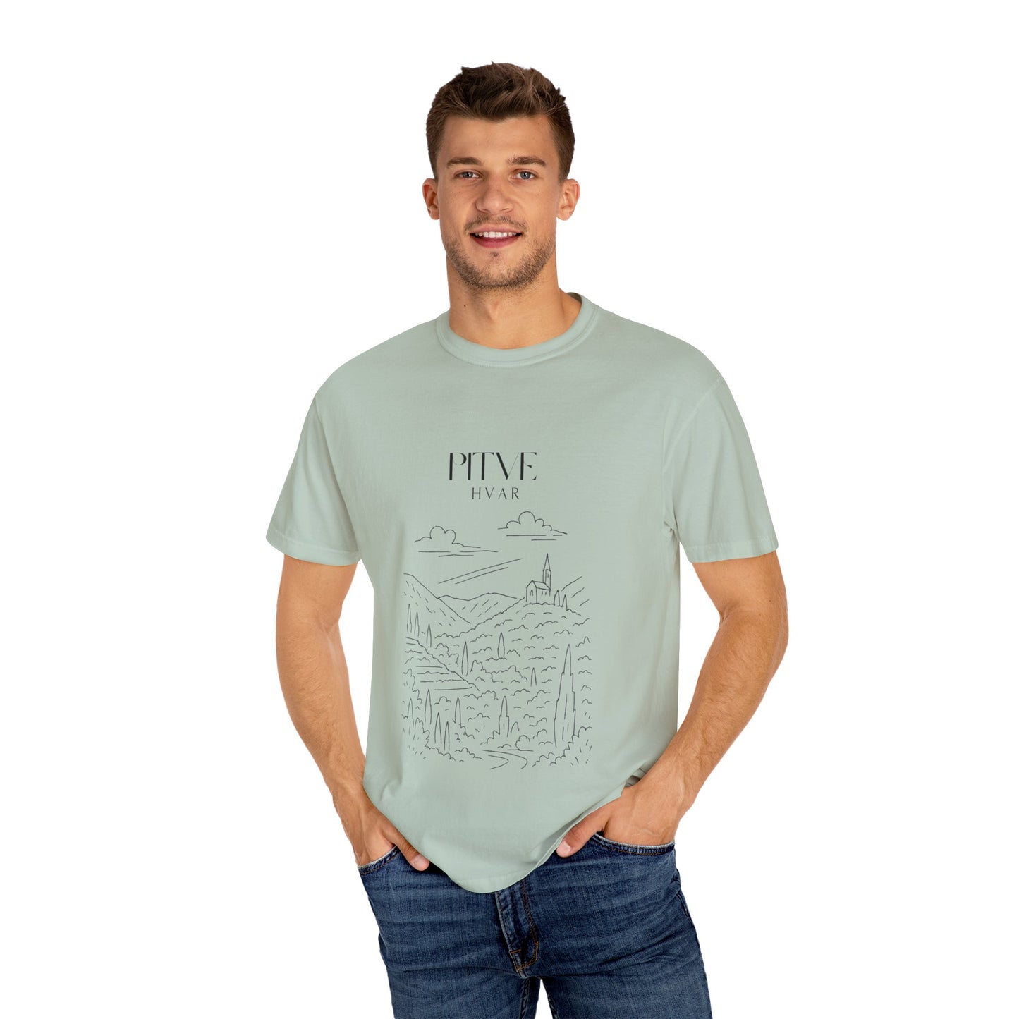 Pitve, Croatia Sketch Tee | Unisex Garment-Dyed T-Shirt