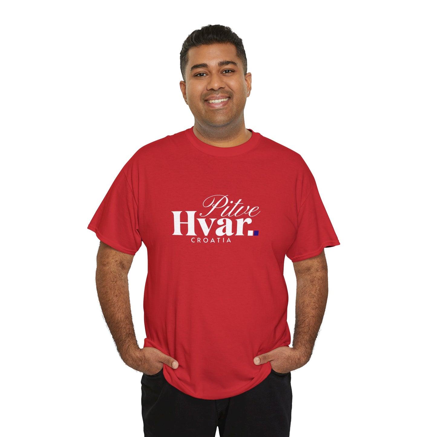 Pitve, HVAR, Croatia - Unisex Tee - (Red or Heather Red) White Font