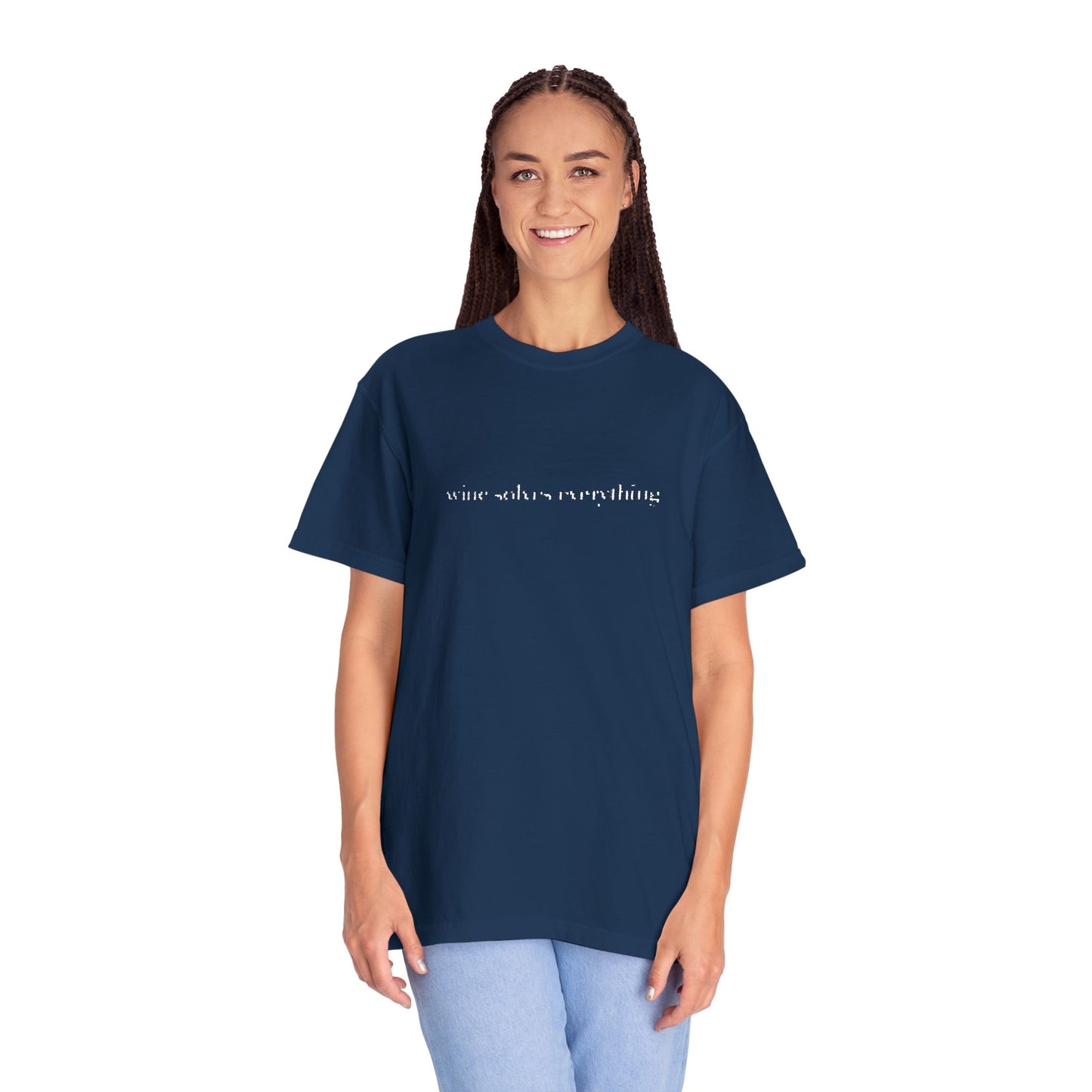 Embroidered wine solves everything Unisex T-shirt, Comfort Colors 1717 Tee, Vineyard Shirt, Summer Nights Top, Wine Lovers Gift (Various Colors)