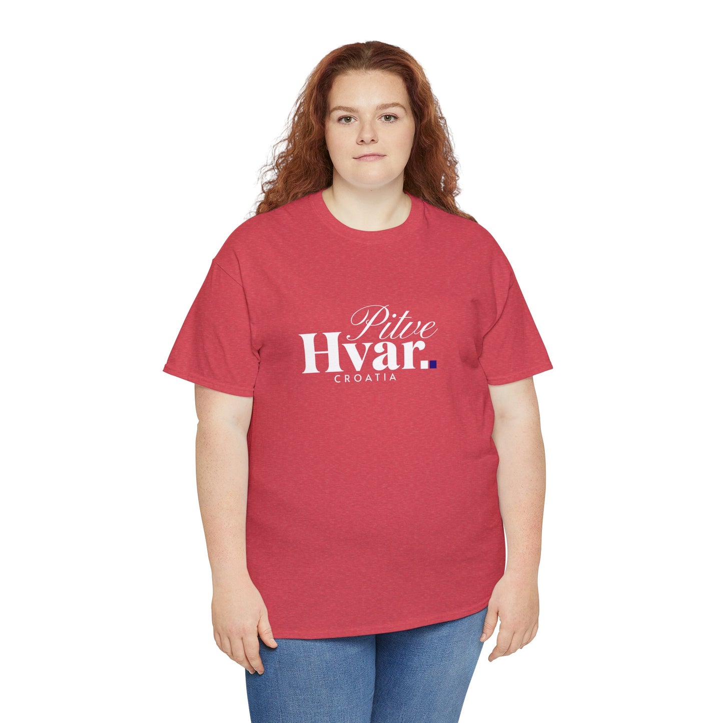 Pitve, HVAR, Croatia - Unisex Tee - (Red or Heather Red) White Font