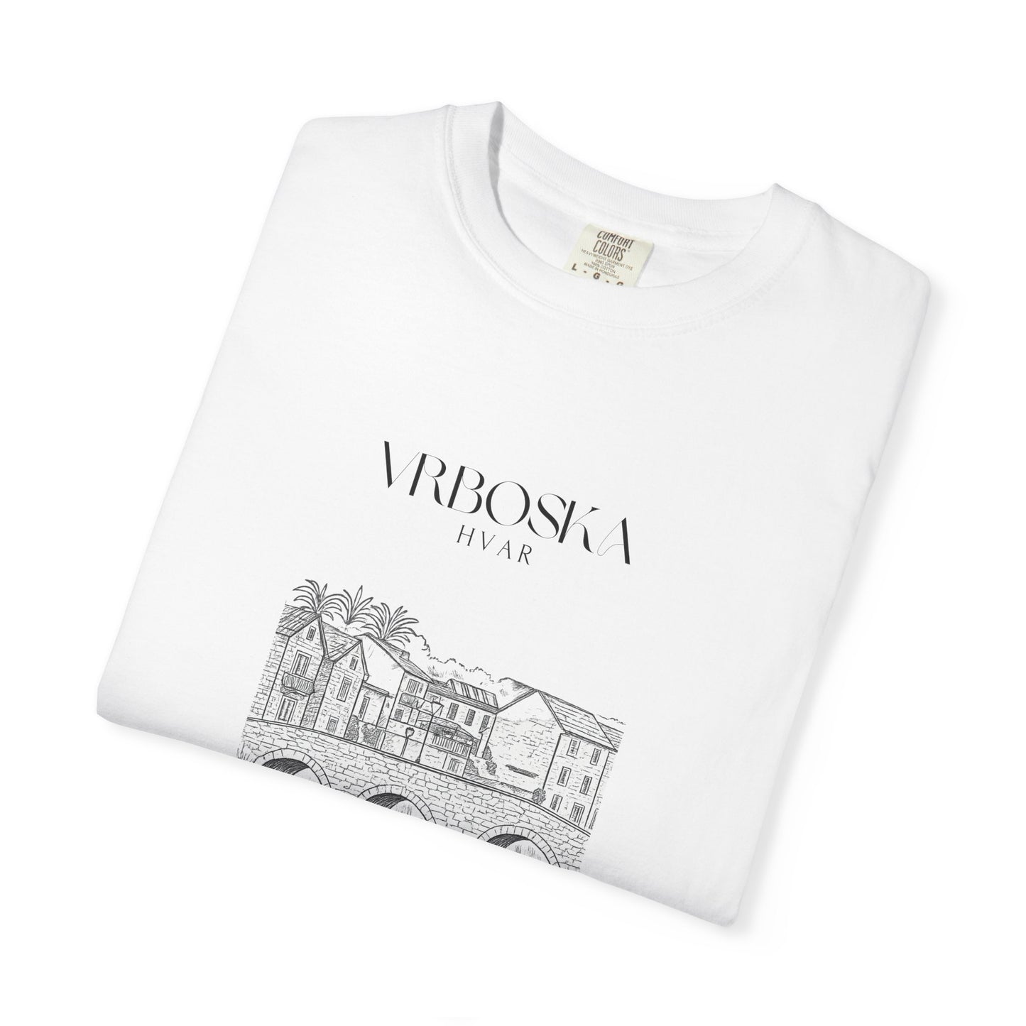 Vrboska, Hvar, Croatia Sketch Tee | Unisex Garment-Dyed T-Shirt
