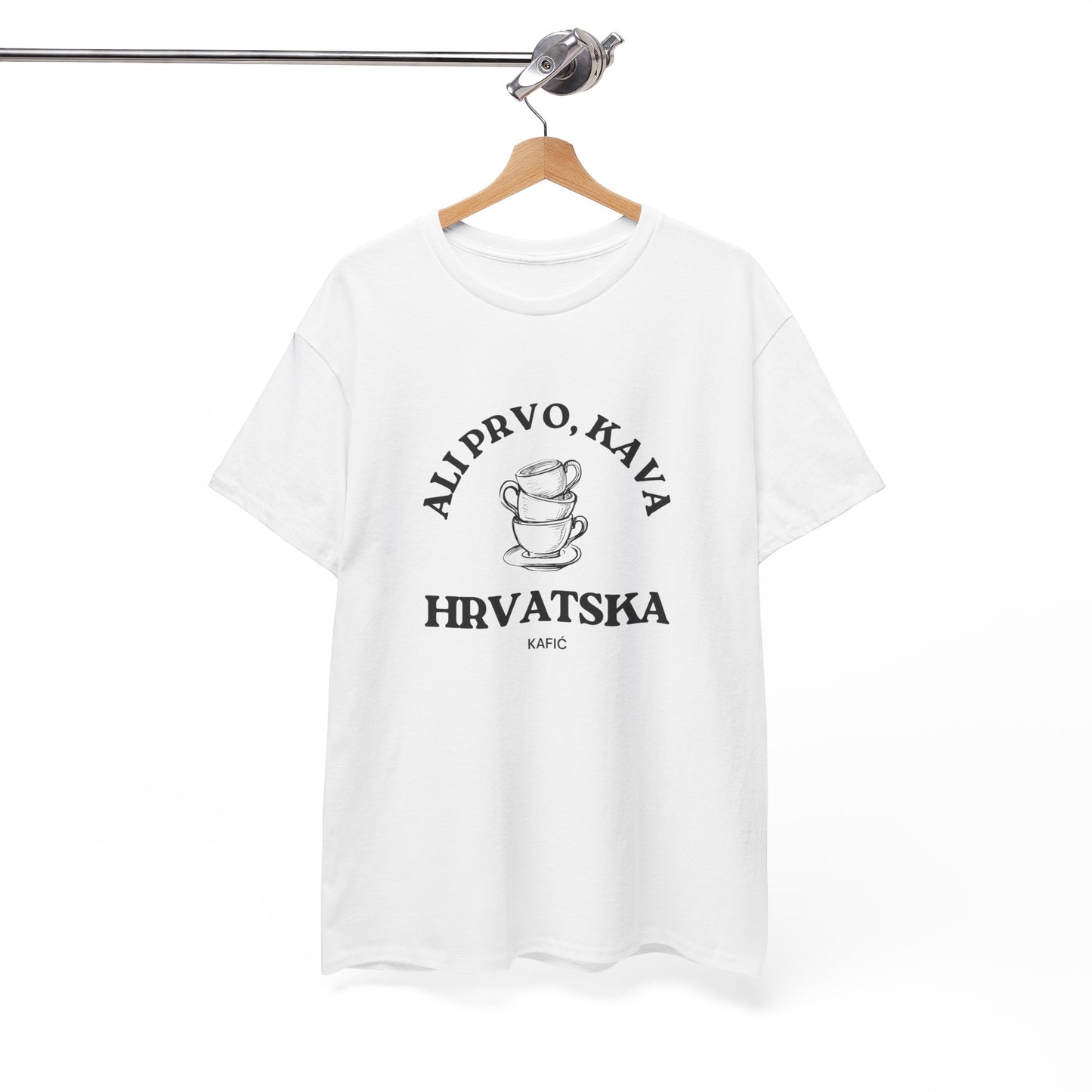 Ali Prvo, Kava "But first, Coffee" - Unisex Heavy Cotton Tee - (White, Grey, or Carolina Blue)