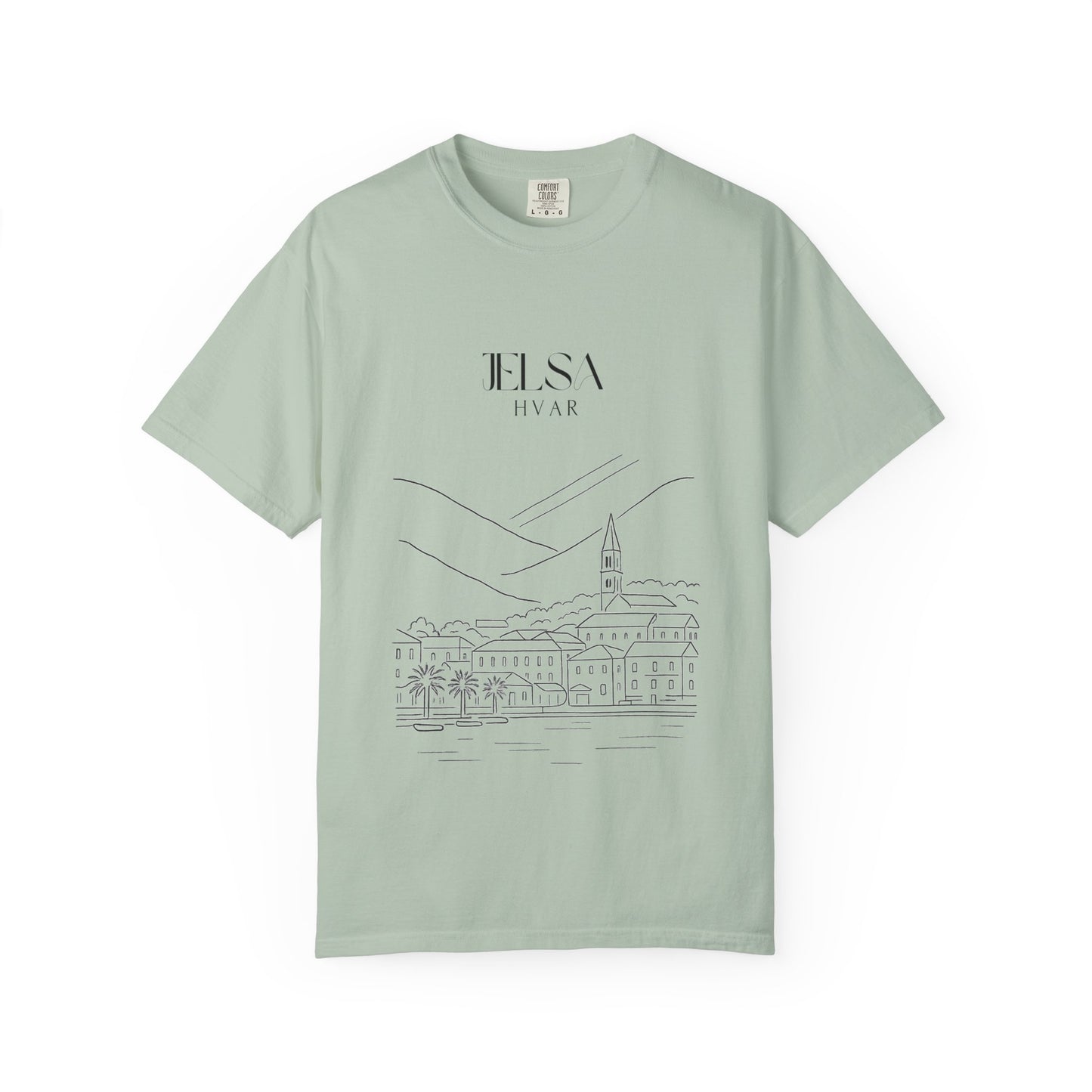 Jelsa, Croatia Sketch Tee | Unisex Garment-Dyed T-Shirt