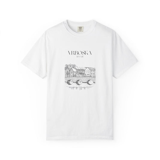 Vrboska, Hvar, Croatia Sketch Tee | Unisex Garment-Dyed T-Shirt