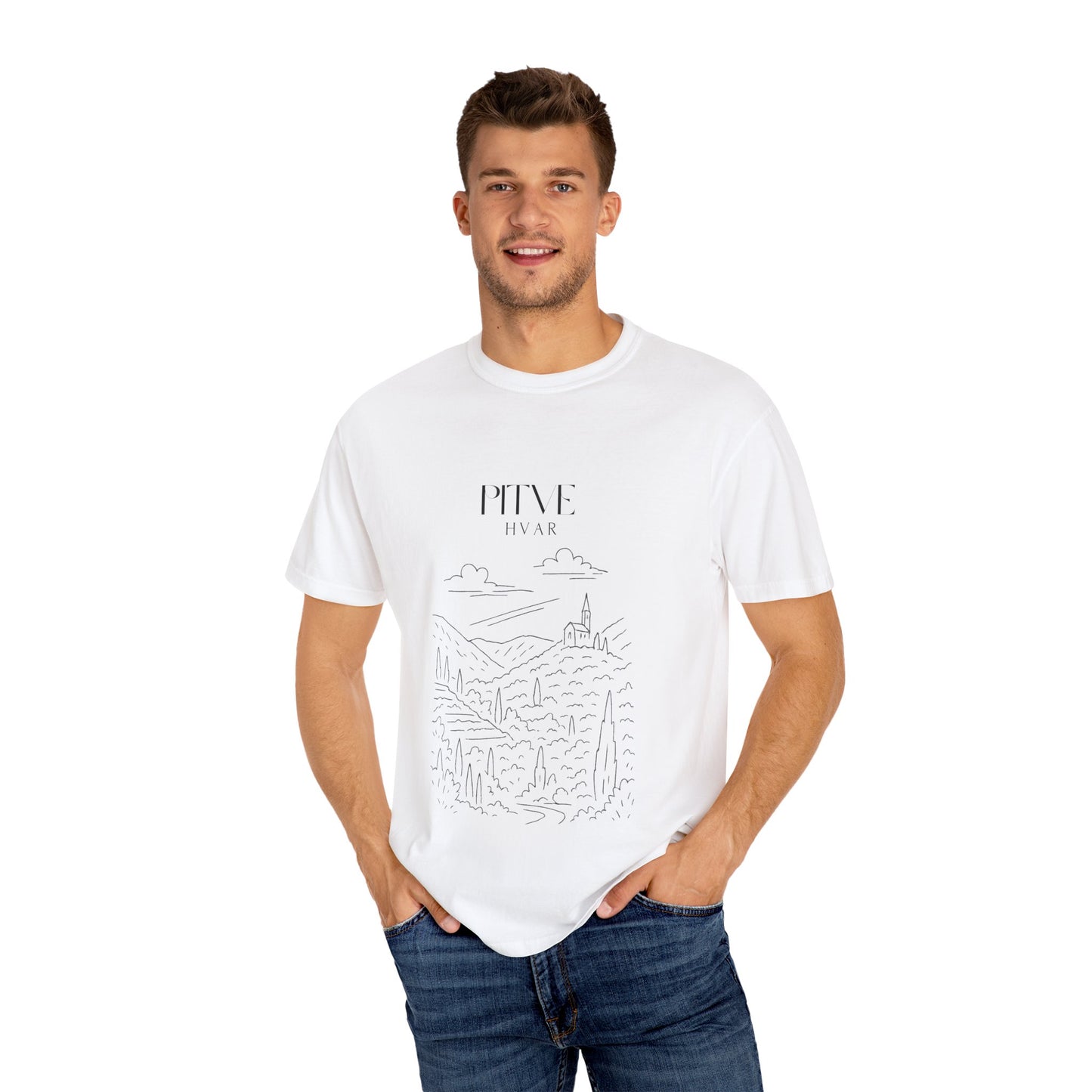 Pitve, Croatia Sketch Tee | Unisex Garment-Dyed T-Shirt
