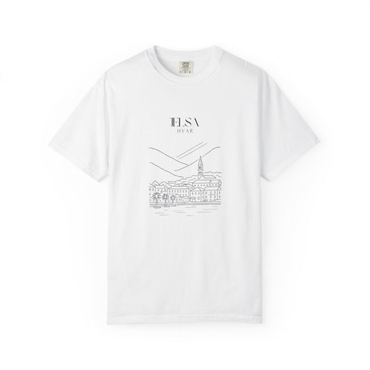 Jelsa, Croatia Sketch Tee | Unisex Garment-Dyed T-Shirt