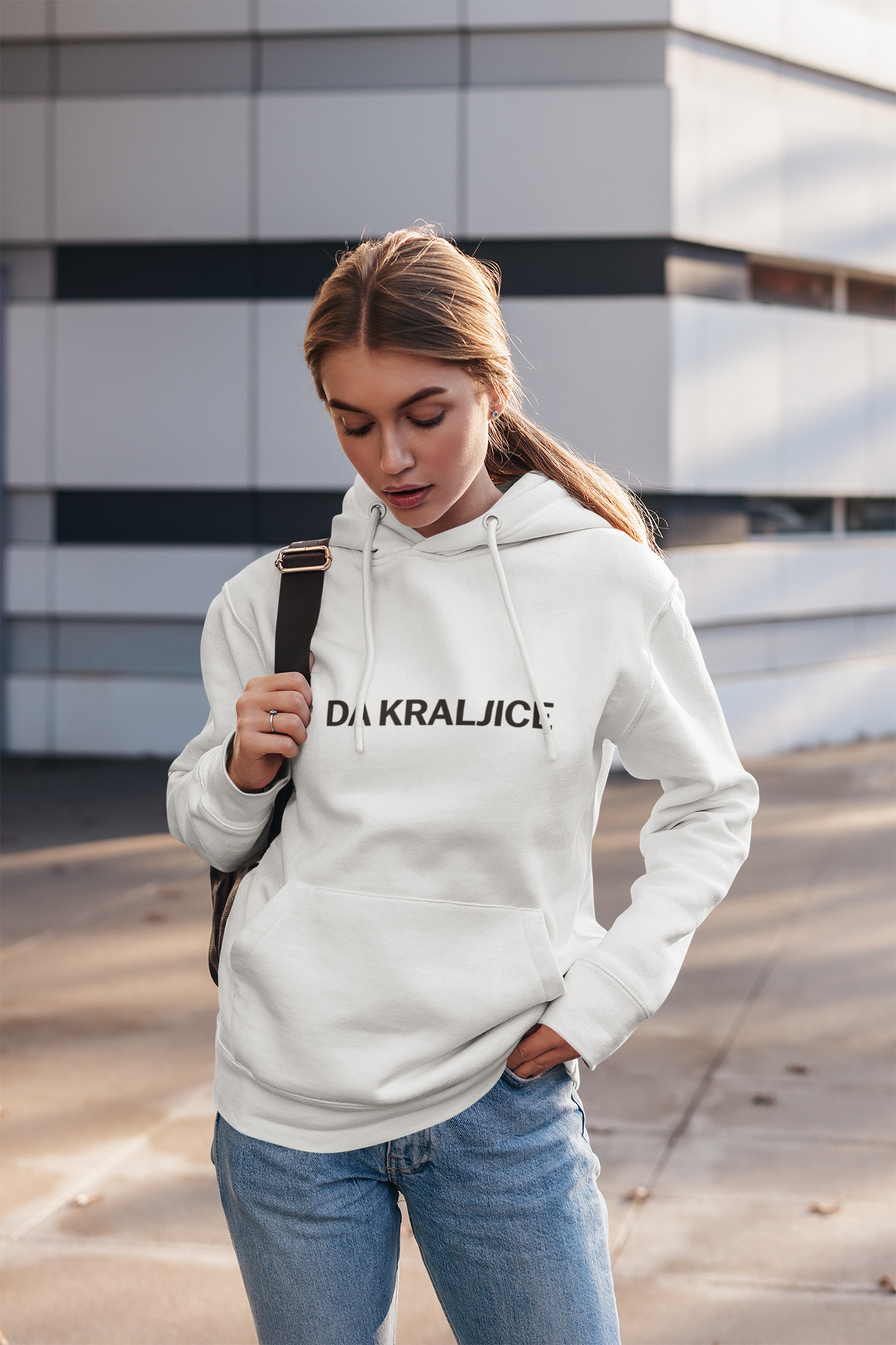 Da Kraljice "Yes Queen" - Three-Panel Fleece Hoodie (White, Pale Pink & Oatmeal Heather)