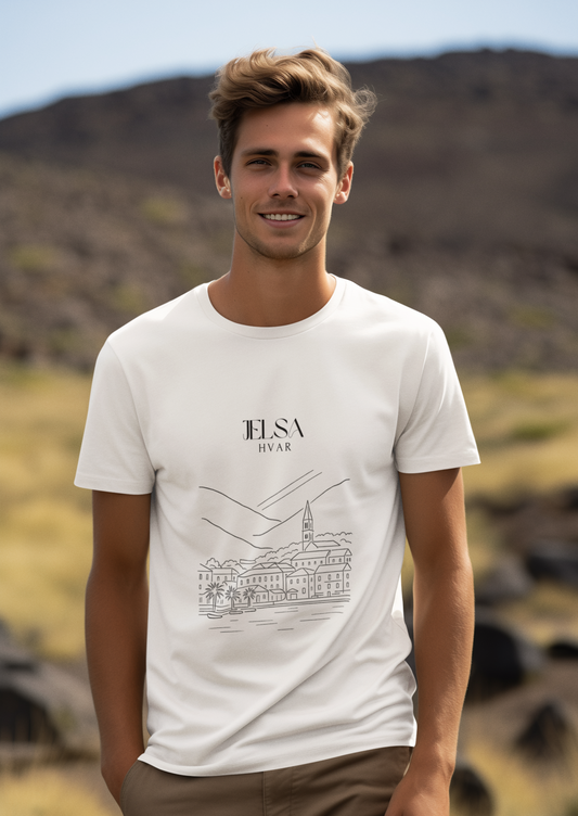 Jelsa, Croatia Sketch Tee | Unisex Garment-Dyed T-Shirt