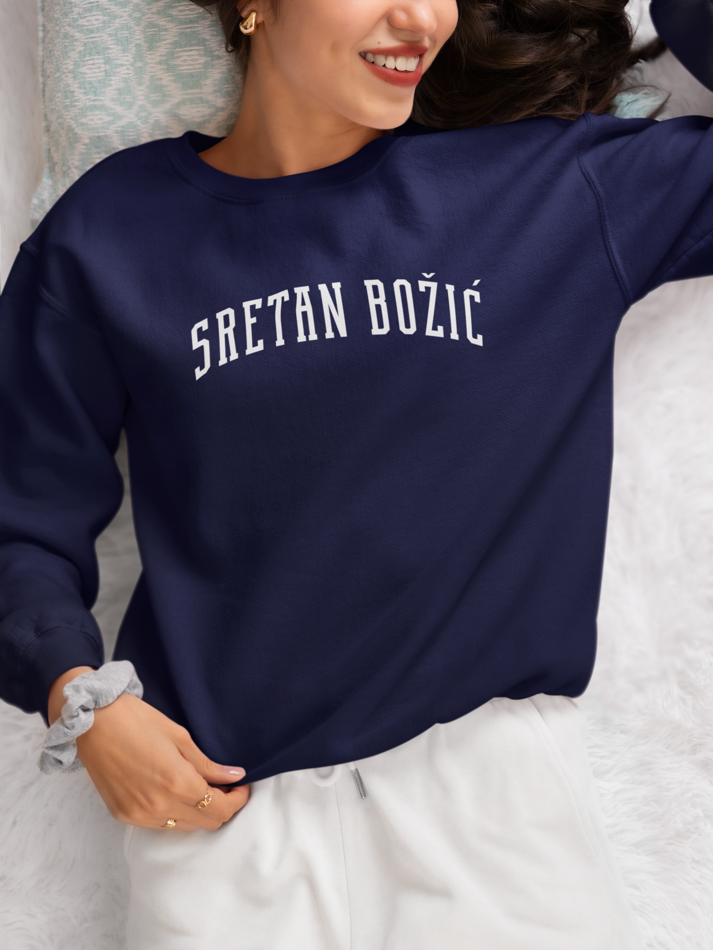 Sretan Bozic Champion Crewneck Croatian Christmas Collegiate Sweatshirt Powerblend Holiday Gift Unisex Winter Apparel