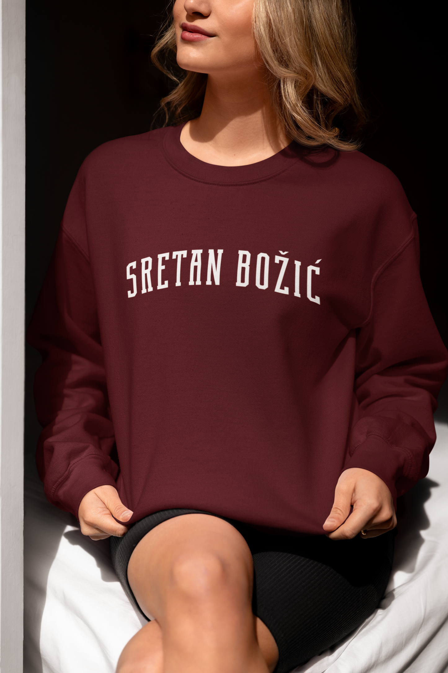 Sretan Bozic Champion Crewneck Croatian Christmas Collegiate Sweatshirt Powerblend Holiday Gift Unisex Winter Apparel