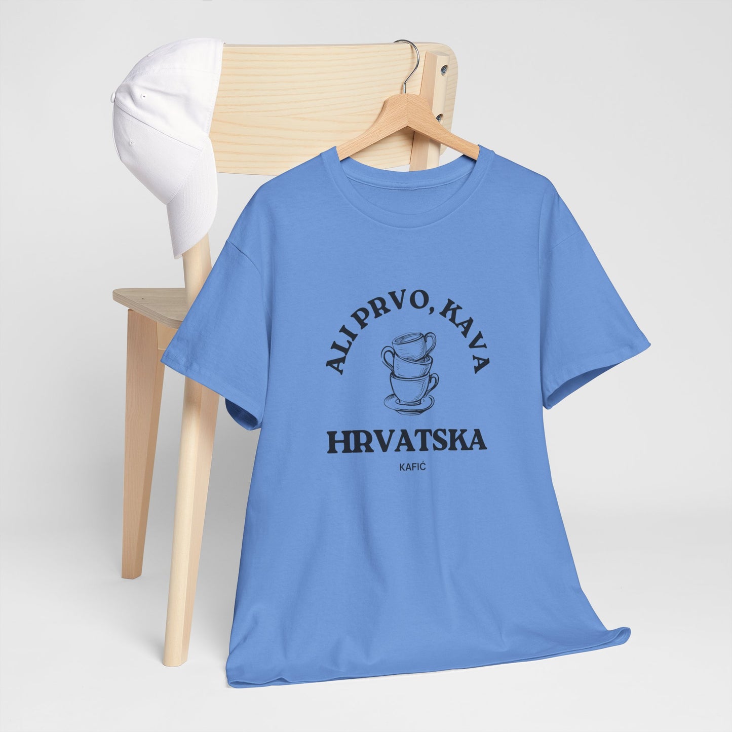 Ali Prvo, Kava "But first, Coffee" - Unisex Heavy Cotton Tee - (White, Grey, or Carolina Blue)