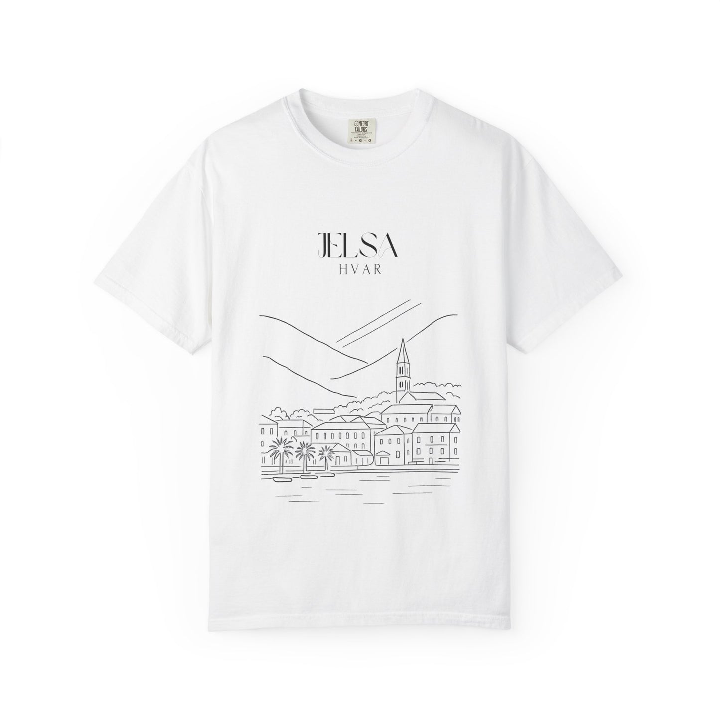 Jelsa, Croatia Sketch Tee | Unisex Garment-Dyed T-Shirt