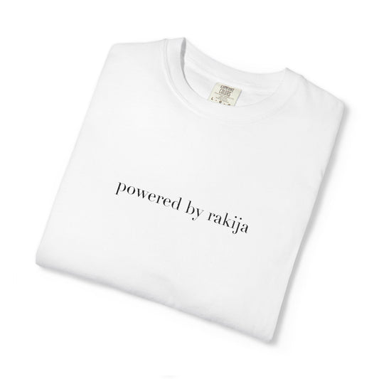 Embroidered Powered by Rakija T-Shirt | Funny Croatian Tee | Comfort Colors 1717 | Balkan Humor Shirt | Rakija Lover Gift | Vintage Relaxed Fit