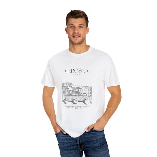 Vrboska, Hvar, Croatia Sketch Tee | Unisex Garment-Dyed T-Shirt