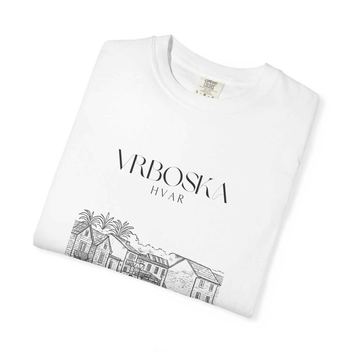 Vrboska, Hvar, Croatia Sketch Tee | Unisex Garment-Dyed T-Shirt